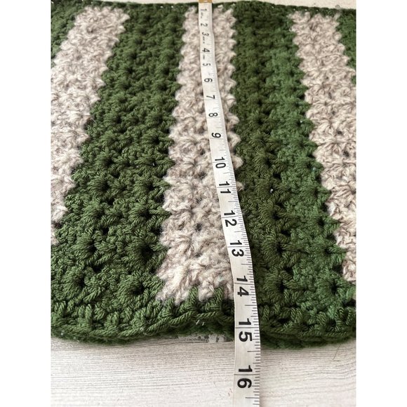 Set of crocheted green and taupe striped placemats cottage core - Picture 3 of 7
